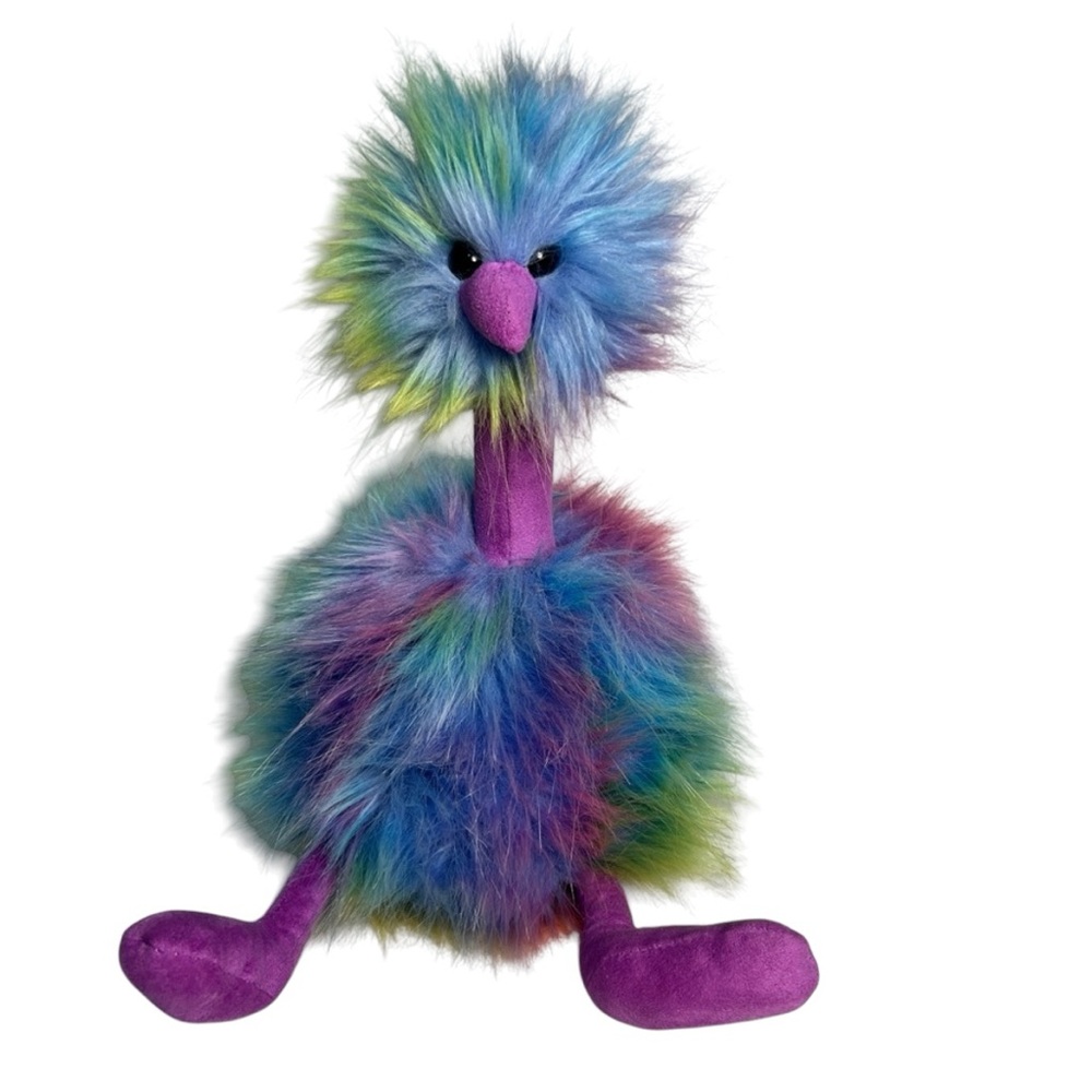 Jellycat London Rainbow PomPom Bird Plush Ostrich Emu 13" Multi-Color